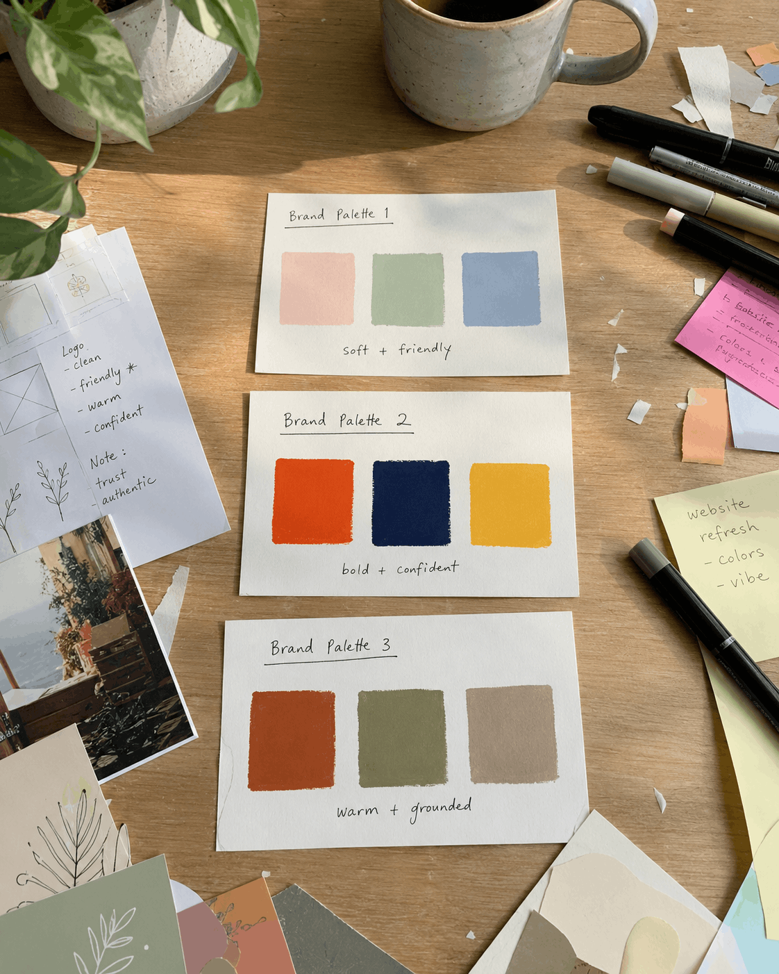 Farbpsychologie Marke — Branding-Moodboard mit abgestimmter Farbpalette