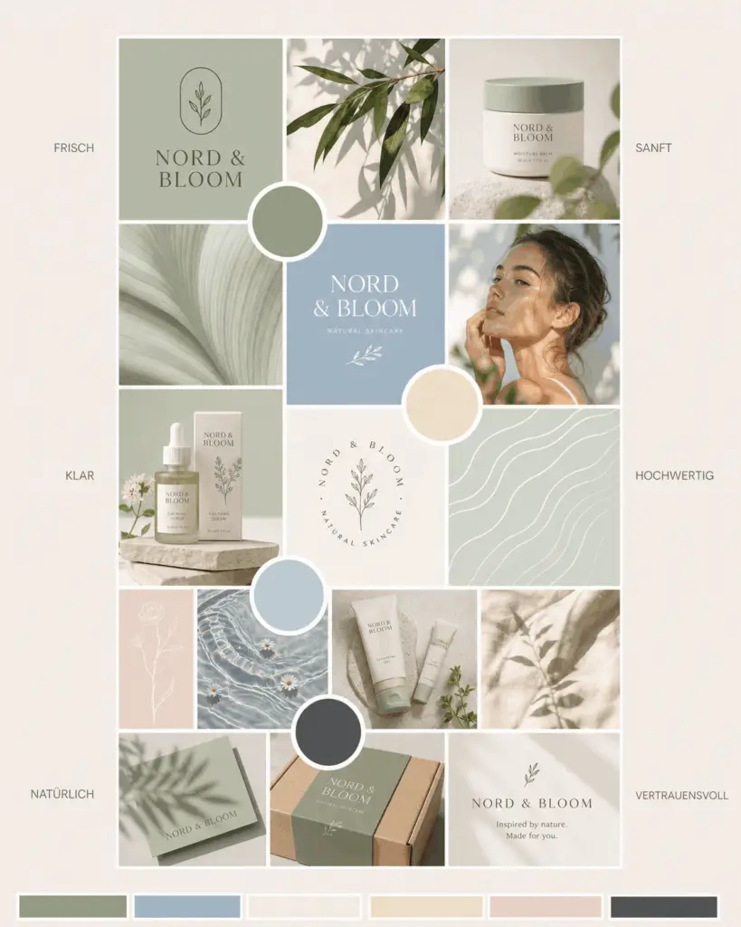 Moodboard erstellen — Beispiel-Moodboard mit klarem Bildstil und roter Linie